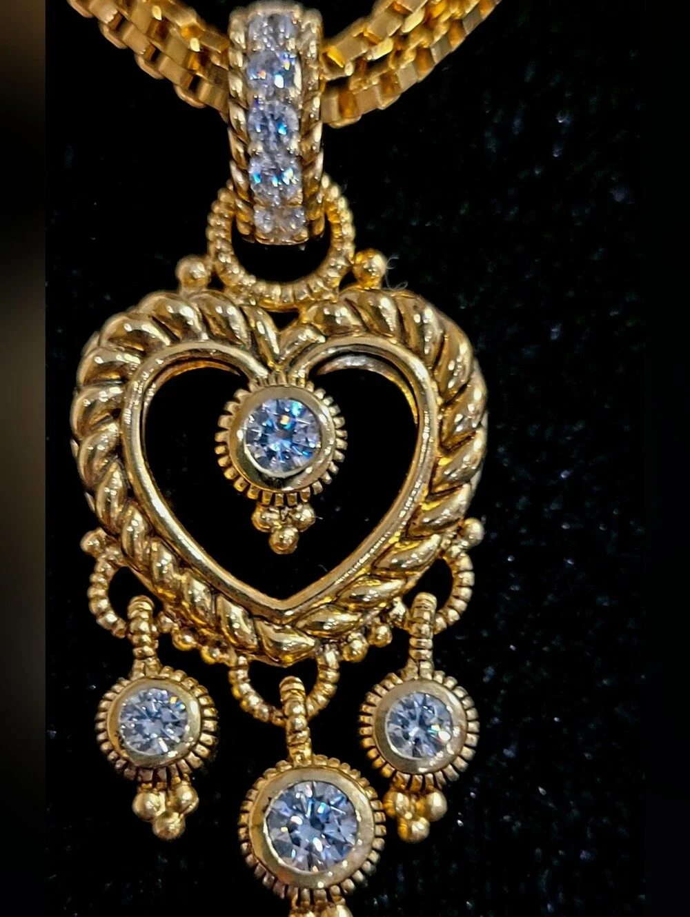 Judith Ripka,Rare Find Signature Textured Gold-tone Heart-Diamonique Necklace 18 - Picture 3 of 17